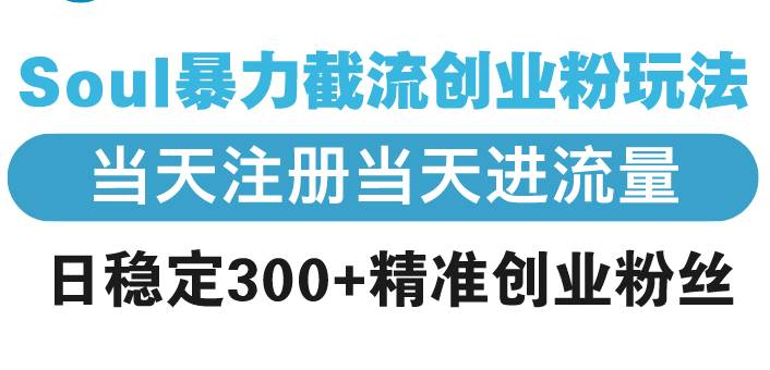 （13935期）Soul暴力截流创业粉玩法，当天注册当天进流量，日稳定300+精准创业粉丝178轻创-专注分享网络创业落地实操课程 – 全网首发_高质量项目输出178轻创