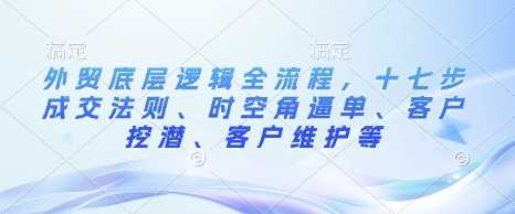 外贸底层逻辑全流程，十七步成交法则、时空角逼单、客户挖潜、客户维护等178轻创-专注分享网络创业落地实操课程 – 全网首发_高质量项目输出178轻创